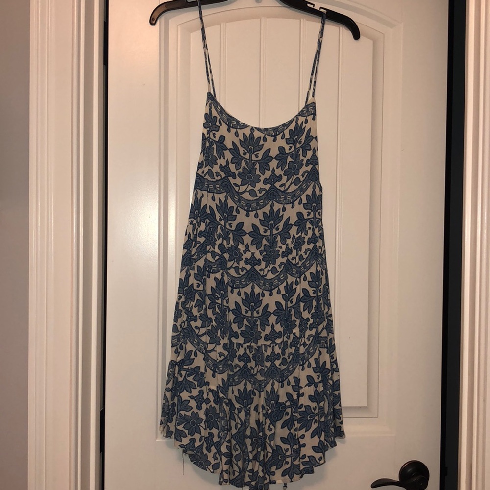 Blue and white floral mini dress
